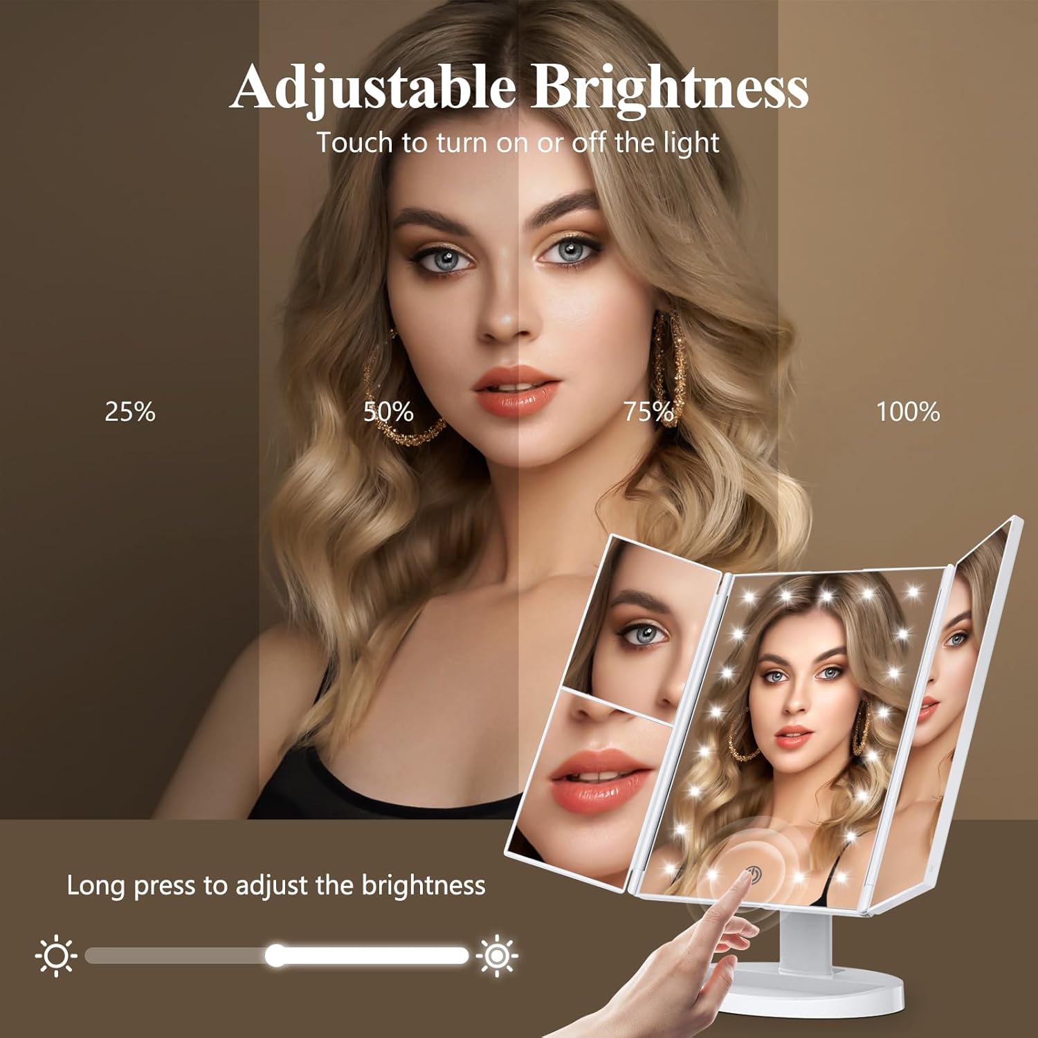 HUONUL_Makeup_Mirror,_Vanity_Mirror_with_Lights,_2X/3X/10X_Magnification,_Touch_Control,_Trifold,_Dual_Power_Supply,_Birthday_Gifts_for_Women,_Wife,_Mom,_Girls,Dorm_Room_Essentials