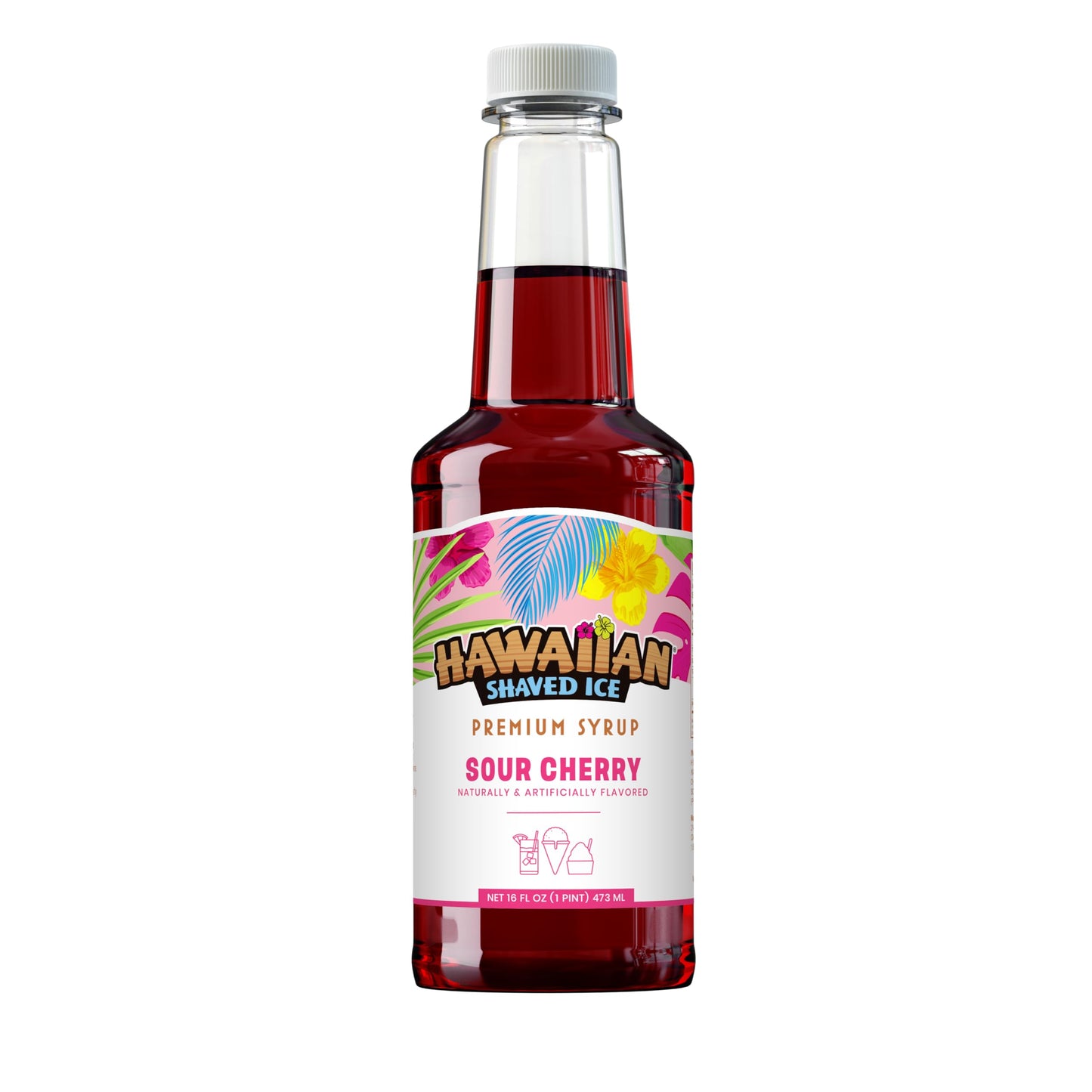 Hawaiian Shaved Ice Sour Cherry Syrup - Nut Soy Dairy Free - Flavor Fluffy &amp;amp; Crunchy Snow Cones - Shelf Stable - Makes 8 Servings - 16 ounces
