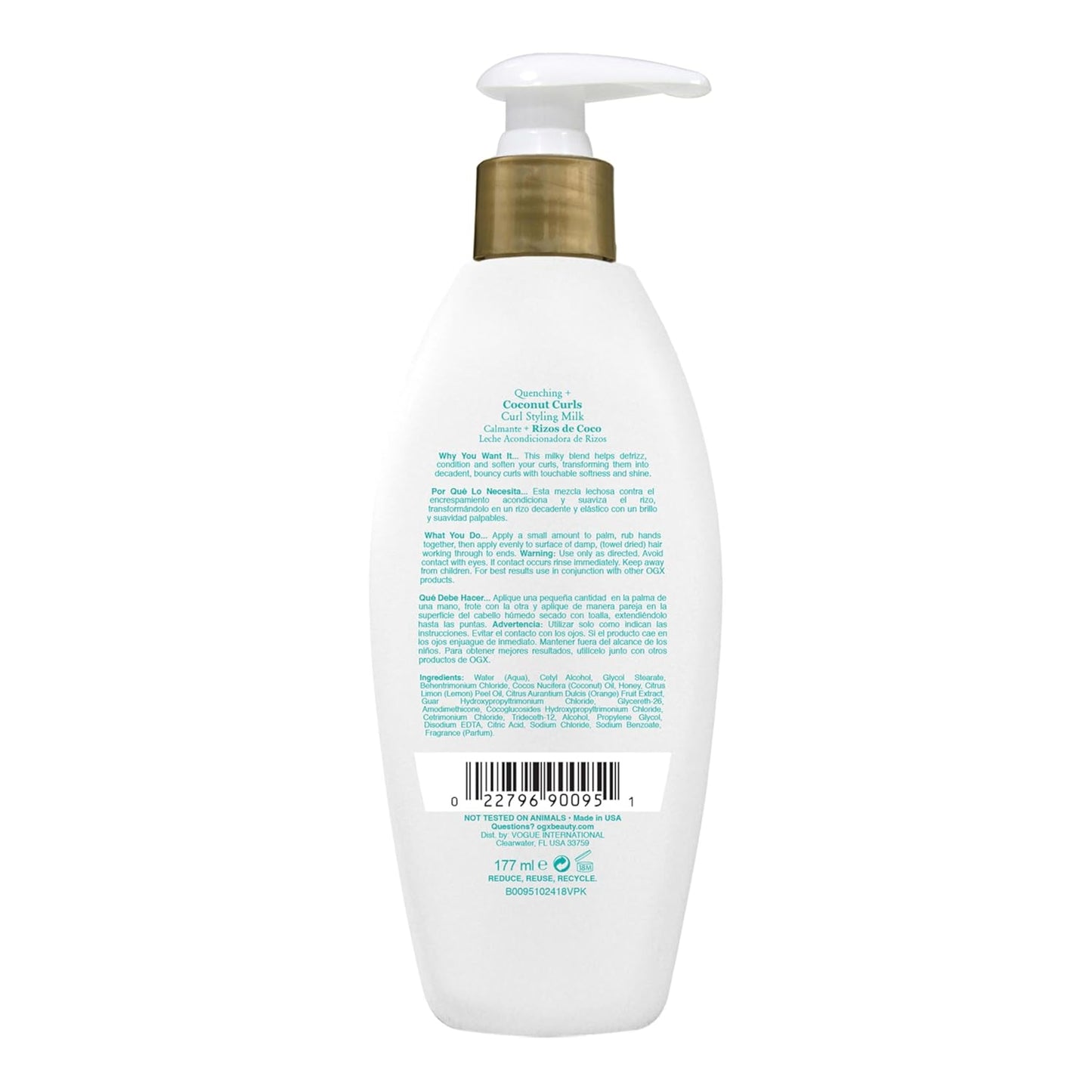 OGX_Quenching_+_Coconut_Curls_Frizz-Defying_Styling_Milk,_Nourishing_Leave-In_Hair_Treatment_with_Coconut,_Citrus_Oil_&_Honey,_Paraben-Free_and_Sulfated-Surfactants_Free,_6_fl_oz