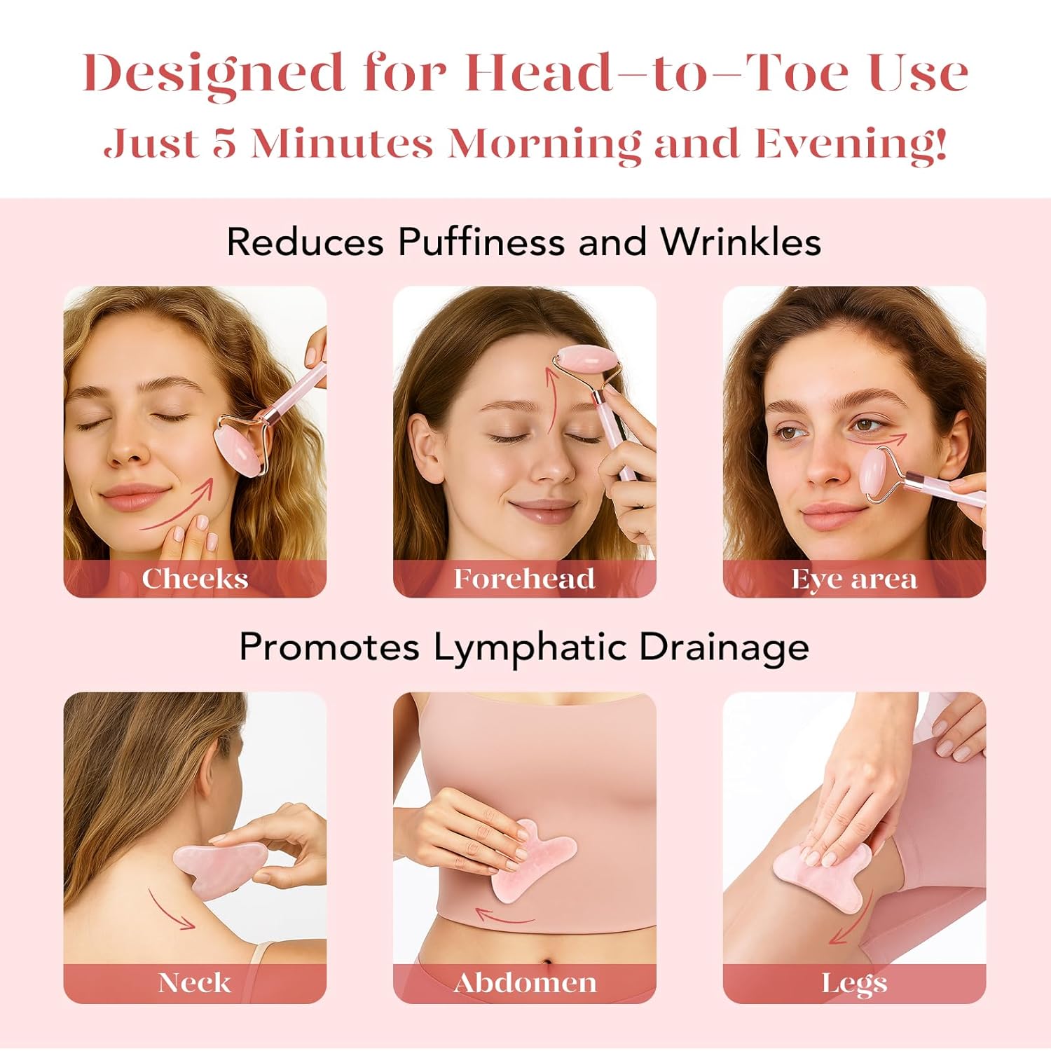 BAIMEI_IcyMe_Jade_Roller_&_Gua_Sha,_Face_Roller_Redness_Reducing_Skin_Care_Tools,_Self_Care_for_Men_Women,_Massager_for_Face,_Eyes,_Neck,_Relieve_Fine_Lines_and_Wrinkles_-_Rose_Quartz