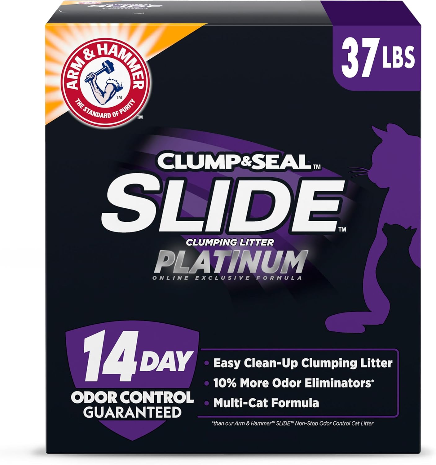 ARM_&_HAMMER_Clump_&_Seal_SLIDE_Platinum_Multi-Cat_Clumping_Cat_Litter,_Easy_Clean_Technology_with_No_Scrubbing,_14-Day_Odor_Control,_37_lbs
