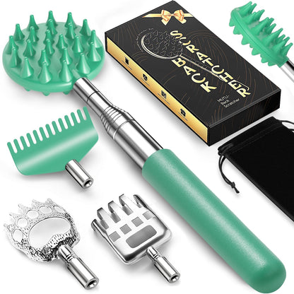 TUKUOS Telescoping Back Scratcher with 5 Detachable Scratching Heads, Valentines Day Gifts for Him Men, Anniversary Birthday Gifts for Men Women Back Scratcher for Men/Dad/Women/Adults - Cyan