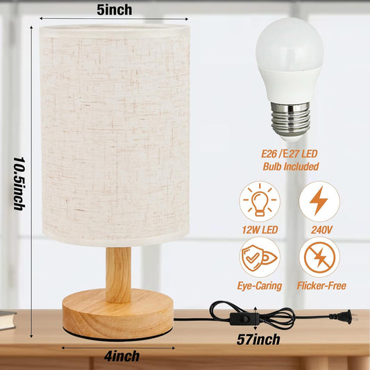 Desk_Lamp_LED_Bulb_Included,_Small_Bedside_Table_Lamp_Plug-in_-_Classic_Wood_Base_with_Flaxen_Fabric_Shade,_Lamps_for_Night_Stands,_Simple_Nightstand_Light_for_Bedroom,_Office,_Desk
