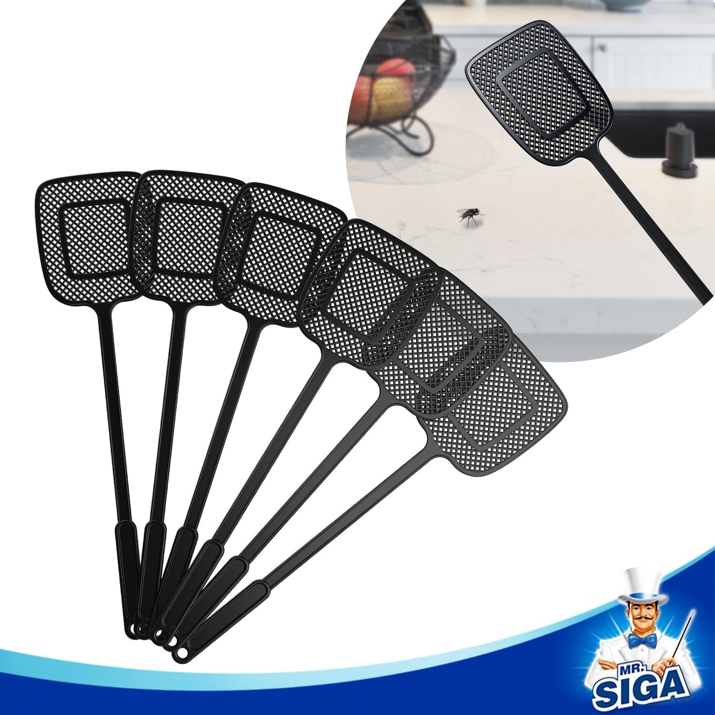 MR.SIGA_Heavy_Duty_Long_Handle_Fly_Swatter,_Black,_6_Pack