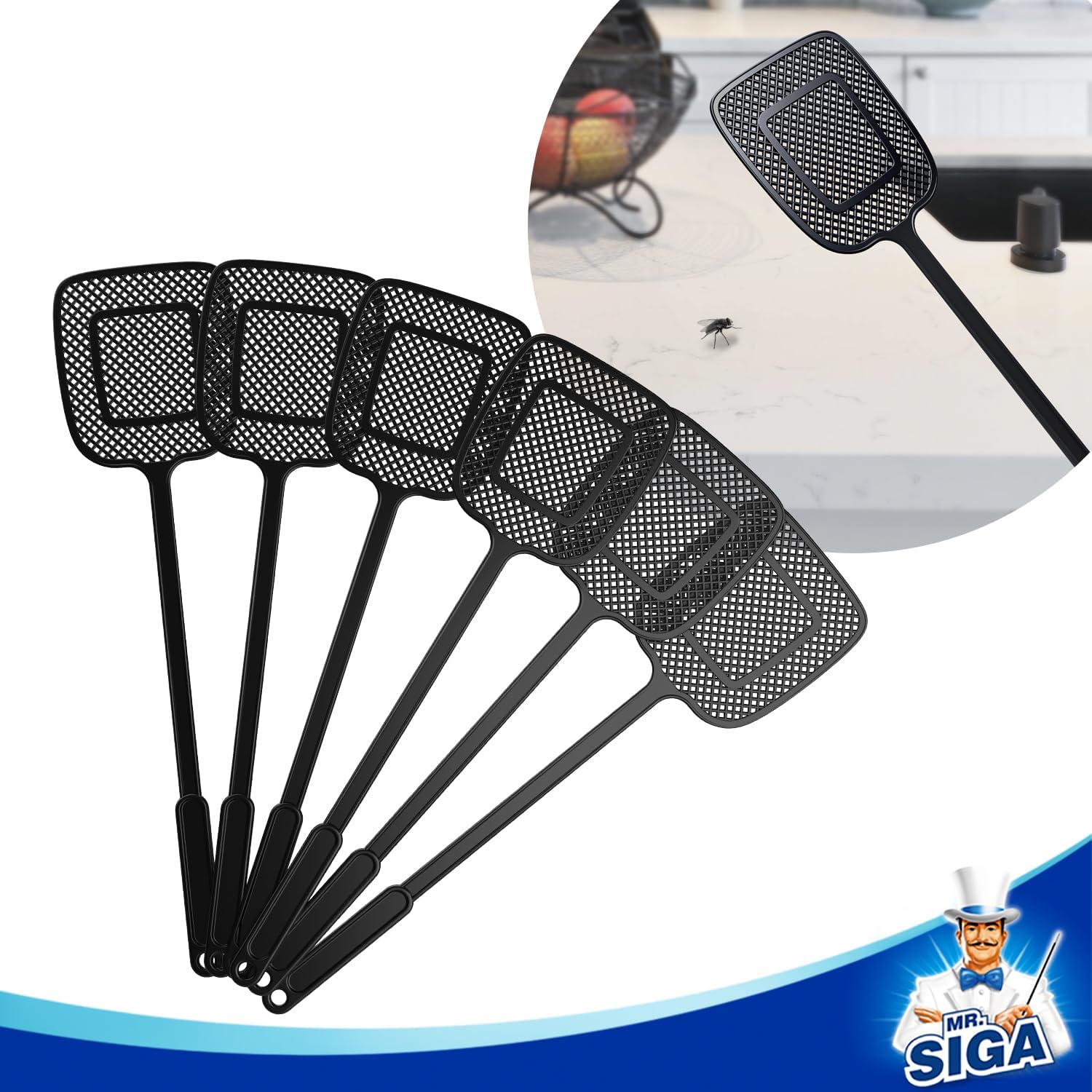 MR.SIGA_Heavy_Duty_Long_Handle_Fly_Swatter,_Black,_6_Pack