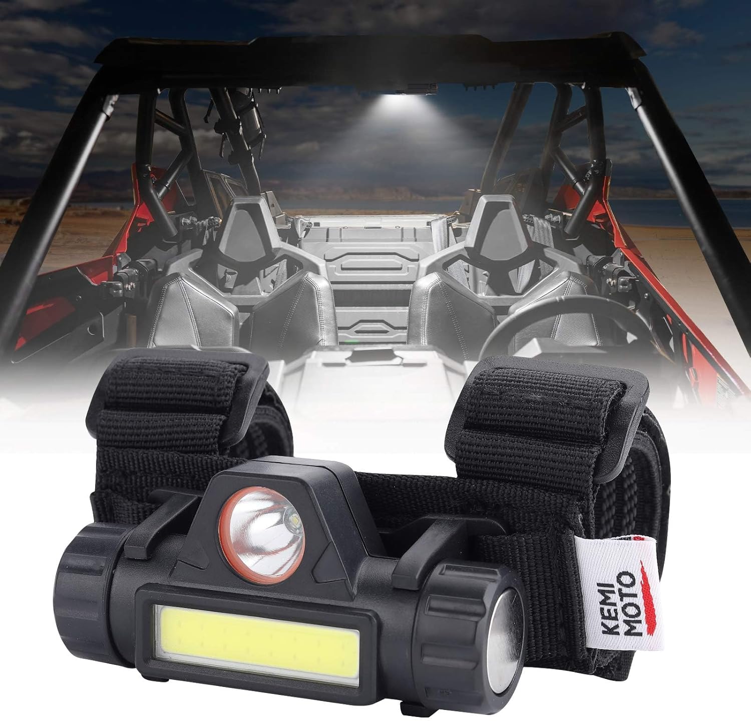 KEMIMOTO_UTV_Dome_Light_Roll_Bar_Cage_Mount_Interior_Lights_Compatible_with_Polaris_RZR_Can_Am_Talon_Kawasaki_Golf_Cart_Boat_Off-Road-Work_for_1.5_in-2.0_in_Ironwork_1-Pack