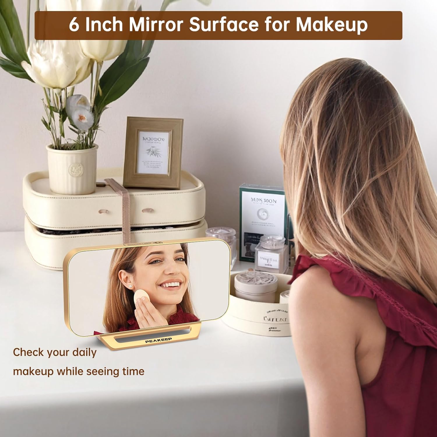 Peakeep_Slim_Digital_Mirror_Aesthetic_Alarm_Clock_for_Bedrooms_Desk_Decor_-_Plug_in_Electric_Big_LED_Modern_Small_Clock_for_Office_Living_Room,_Battery_Backup,_6_Dimmers_(Gold)