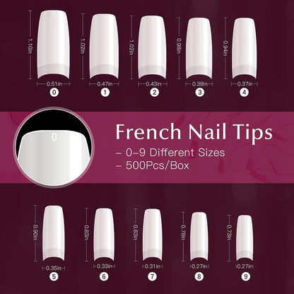 500PCS_Half_Cover_False_Nails_Tips_-_Acrylic_Nail_Tips,_krofaue_10_Sizes_Lady_French_Style_Acrylic_Artificial_Tip_Manicure_with_Box_for_Nail_Tips_Art_Salons_and_Home_DIY