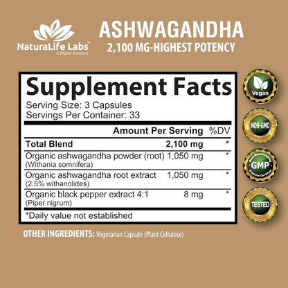 Organic_2,100_mg_-_100_Veggie_Capsules_Pure_Organic_Ashwagandha_Powder_and_Root_Extract_-_Stress_Relief,_Mood_Enhancer