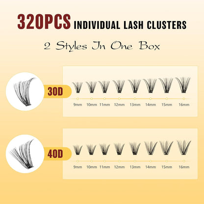 QUEWEL_DIY_Lash_Extension_Kit,_320_Pcs_Lash_Clusters_Kit_with_Lash_Bond_and_Seal_Cluster_Lashes_Glue_Remover_Eyelash_Clusters_Applicator_Tool_for_Natural_Look_DIY_At_Home(ZS-30D+40D-kit)_Makeup_Eyelashes_Extensions_Eyelash_Extension_Cosmetic