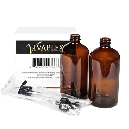 Vivaplex,_2,_Large,_16_oz,_Empty,_Amber_Glass_Bottles_with_Black_Lotion_Pumps