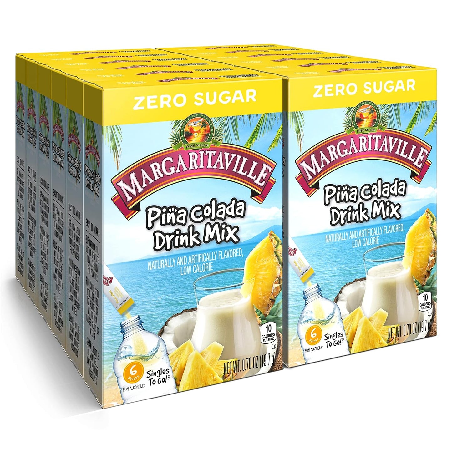 Margaritaville_Singles_To_Go_Water_Drink_Mix_-_Pina_Colada_Flavored,_Non-Alcoholic_Powder_Sticks_(12_Boxes_with_6_Packets_Each_-_72_Total_Servings),_0.65_Ounce_(Pack_of_12)