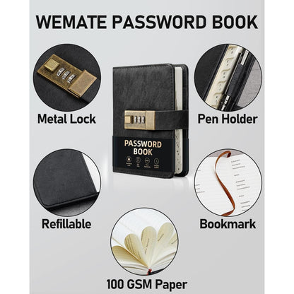 WEMATE_Password_Book_with_Lock,_Password_Book_with_Alphabetical_Tabs_600+_Password_Spaces,_Password_Logbook_with_Lock,_Password_Keeper_for_Computer_4.33_X_6.18_Inch