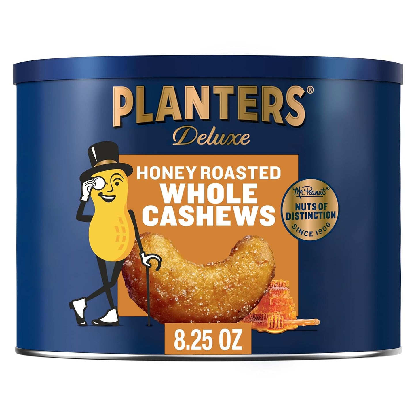 PLANTERS_Deluxe_Honey_Roasted_Whole_Cashews,_Sweet_and_Salty_Snacks,_8.25oz_-_1_Canister_Nut_Crunch_Crunchy
