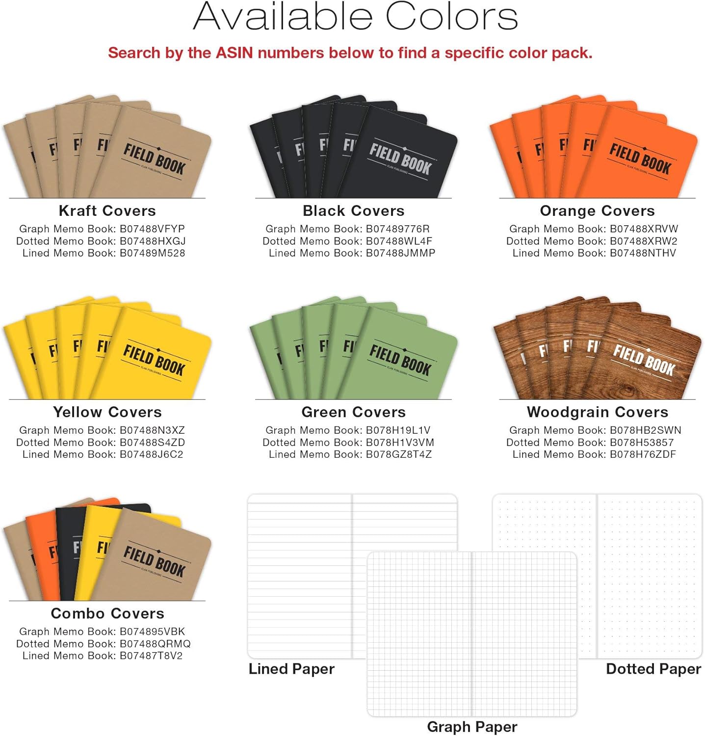 Elan_Publishing_Company_Field_Notebook/Pocket_Journal_-_3.5"x5.5"_Black_Graph_Memo_Book_Pack_of_5