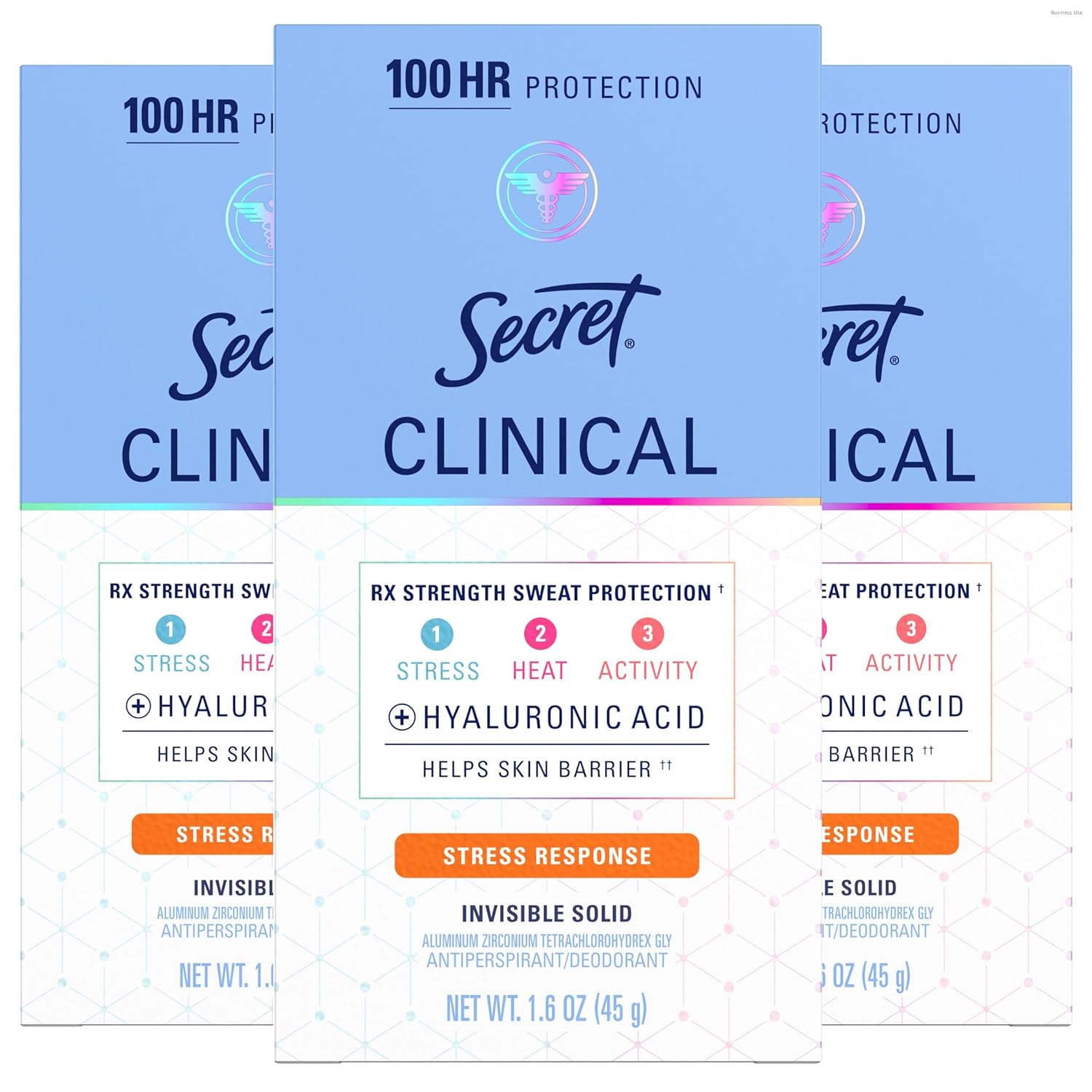 Secret_Clinical_Strength_100HR_Sweat_&_Odor,_Stress_Response_Invisible_Solid_Antiperspirant_Deodorant_for_Women,_3X_Stress_Protection_with_Hyaluronic_Acid,_PH_Balanced,_1.6_oz_(Pack_of_3)