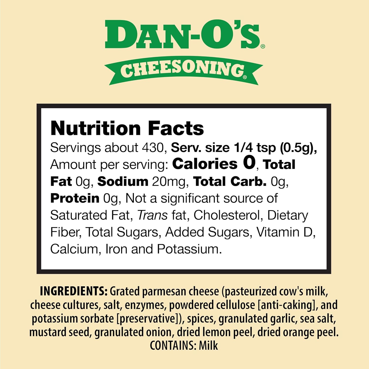 Dan-O's_Cheesoning_Seasoning,_7.6_oz_Bottle,_All_Purpose_Seasoning_for_Pizza,_Popcorn,_Chicken,_Bread_and_More,_Sugar_Free,_Zero_Calorie,_Parmesan_Cheese_Replacement_for_your_Favorite_Foods