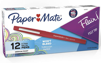 Paper_Mate_Flair_Felt_Tip_Pens_Medium_Point_(0.7mm)_Red_12_Count