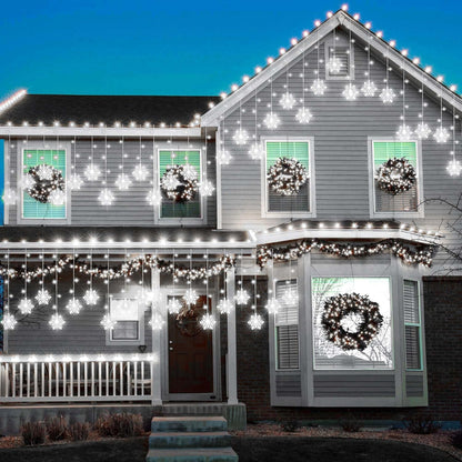 Christmas_White_Icicle_Lights_with_Snowflake,_150_LED_Curtain_Lights_with_8_Lighting_Modes,_Plug_in_Twinkle_Lights_for_Home_Christmas_Wedding_Party_Decoration