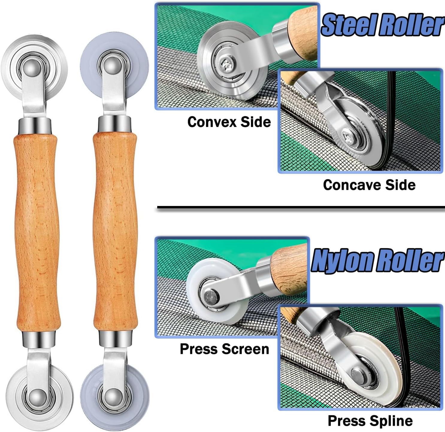 King&Charles_Window_Screen_Door_Repair/Replacement_Kit,_Include_Black_Screen_Mesh_48"x118"+_2_Roller+50Ft_Spline+8Clips+Hook,_6_in_1_Window_Mesh_Kit,_Steel/Nylon_Bearing_Roller