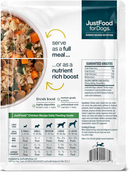 JustFoodForDogs_JustFresh_Wet_Dog_Food,_Fresh_Pet_Meals_and_Toppers_with_No_Preservatives,_Resealable_Package,_Human_Grade,_Home-Cooked_Chicken,_12_oz_-_7_Pack