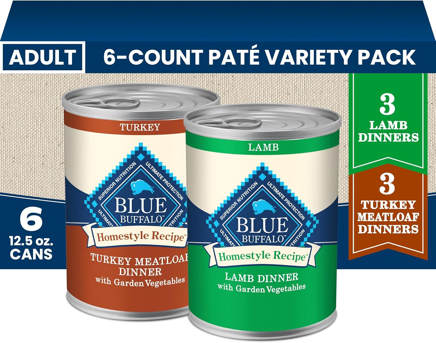 Blue_Buffalo_Homestyle_Recipe_Wet_Dog_Food_Pate_Variety_Pack,_Turkey_Meatloaf_Dinner_&_Lamb_Dinner_with_Garden_Vegetables,_Made_with_Natural_Ingredients,_12.5-oz._Can_(6_Count,_3_of_Each)