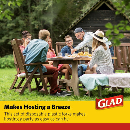 Glad_Clear_Heavy_Duty_Plastic_Forks,_Reduced-Plastic_Open_Handle,_Break-Resistant_Disposable_or_Top-Rack_Reusable_Cutlery_for_Parties,_Camping_&_Everyday_Meals,_Standard_Size,_70_Count