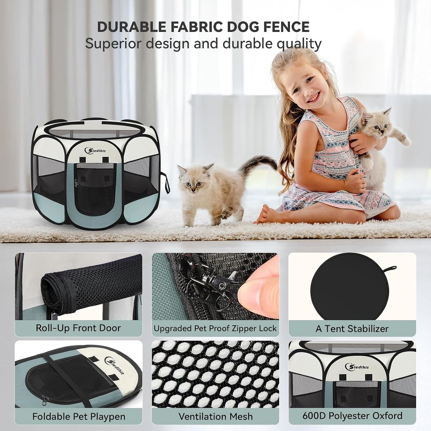 Siedihit_Dog_Cat_Playpen,_Puppy_Pet_Playpen_Indoor_for_Small_Dog_Crate_Tent_Cage_Outdoor,_Portable_Pop_Up_Dogs_Enclosure_Kennel_with_Carrying_Case_for_Dogs/Cats/Rabbits(Grey,_Small