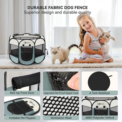 Siedihit_Dog_Cat_Playpen,_Puppy_Pet_Playpen_Indoor_for_Small_Dog_Crate_Tent_Cage_Outdoor,_Portable_Pop_Up_Dogs_Enclosure_Kennel_with_Carrying_Case_for_Dogs/Cats/Rabbits(Grey,_Small