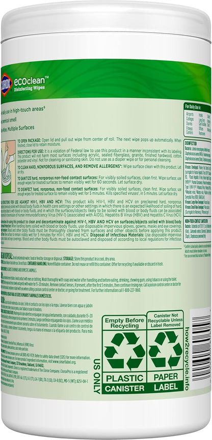 CloroxPro_Clorox_EcoClean_Disinfecting_Wipes,_Multipurpose_100%_Plant_Based_Cleaning_Cloths,_Antibacterial_Disinfectant,_Safe_for_Multi_Surface_Use,_75_Count