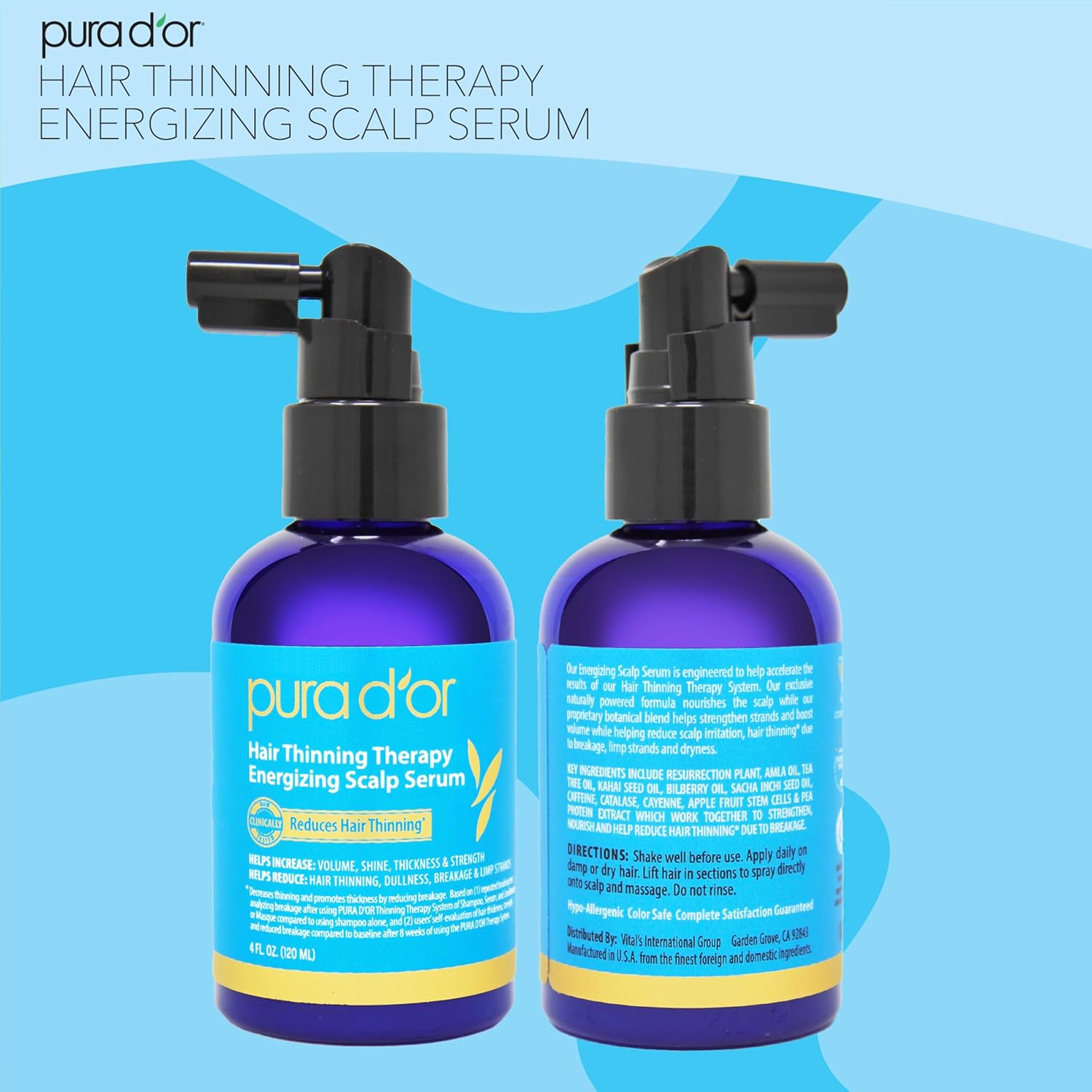 PURA_D'OR_Hair_Thinning_Therapy_Energizing_Scalp_Serum_4oz_w/Copper_Tripeptide,_Biotin,_Caffeine,_Plant_Stem_Cell,_Catalase_&_DHT_Balance,_Rosemary_Green_Tea_Leaf_Extract,_All_Hair_Types,_Men_Women