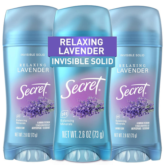 Secret_Fresh_Antiperspirant_Deodorant_for_Women,_72hr_Breathable_Sweat_&_Odor_Protection,_Instant_Freshness_&_Gentle,_PH_Balancing_Mineral,_Invisible_Solid,_Relaxing_Lavender_Scent,_2.6_oz_(Pack_of_3)