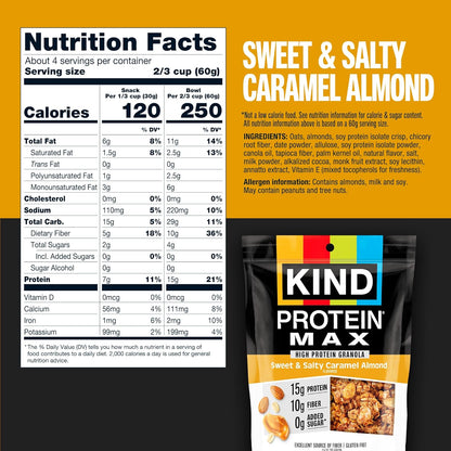 KIND_Protein_MAX_Granola,_Sweet_&_Salty_Caramel_Almond,_15g_Protein,_Low_Sugar_(4g_Total,_0g_Added),_Keto_Friendly,_Gluten_Free,_Non-GMO,_9oz