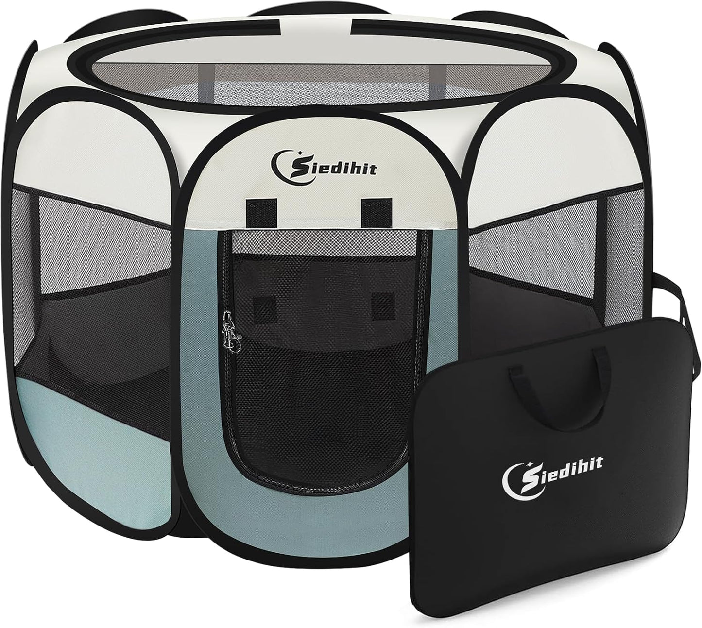 Siedihit_Dog_Cat_Playpen,_Puppy_Pet_Playpen_Indoor_for_Small_Dog_Crate_Tent_Cage_Outdoor,_Portable_Pop_Up_Dogs_Enclosure_Kennel_with_Carrying_Case_for_Dogs/Cats/Rabbits(Grey,_Small