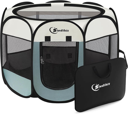 Siedihit_Dog_Cat_Playpen,_Puppy_Pet_Playpen_Indoor_for_Small_Dog_Crate_Tent_Cage_Outdoor,_Portable_Pop_Up_Dogs_Enclosure_Kennel_with_Carrying_Case_for_Dogs/Cats/Rabbits(Grey,_Small