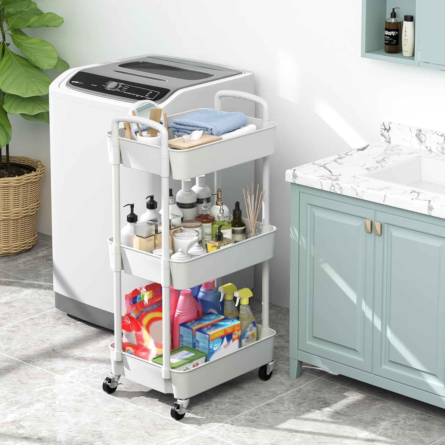 Sywhitta_3-Tier_Plastic_Rolling_Utility_Cart_with_Handle,_Multi-Functional_Storage_Trolley_for_Office,_Living_Room,_Kitchen,_Movable_Storage_Organizer_with_Wheels,_White