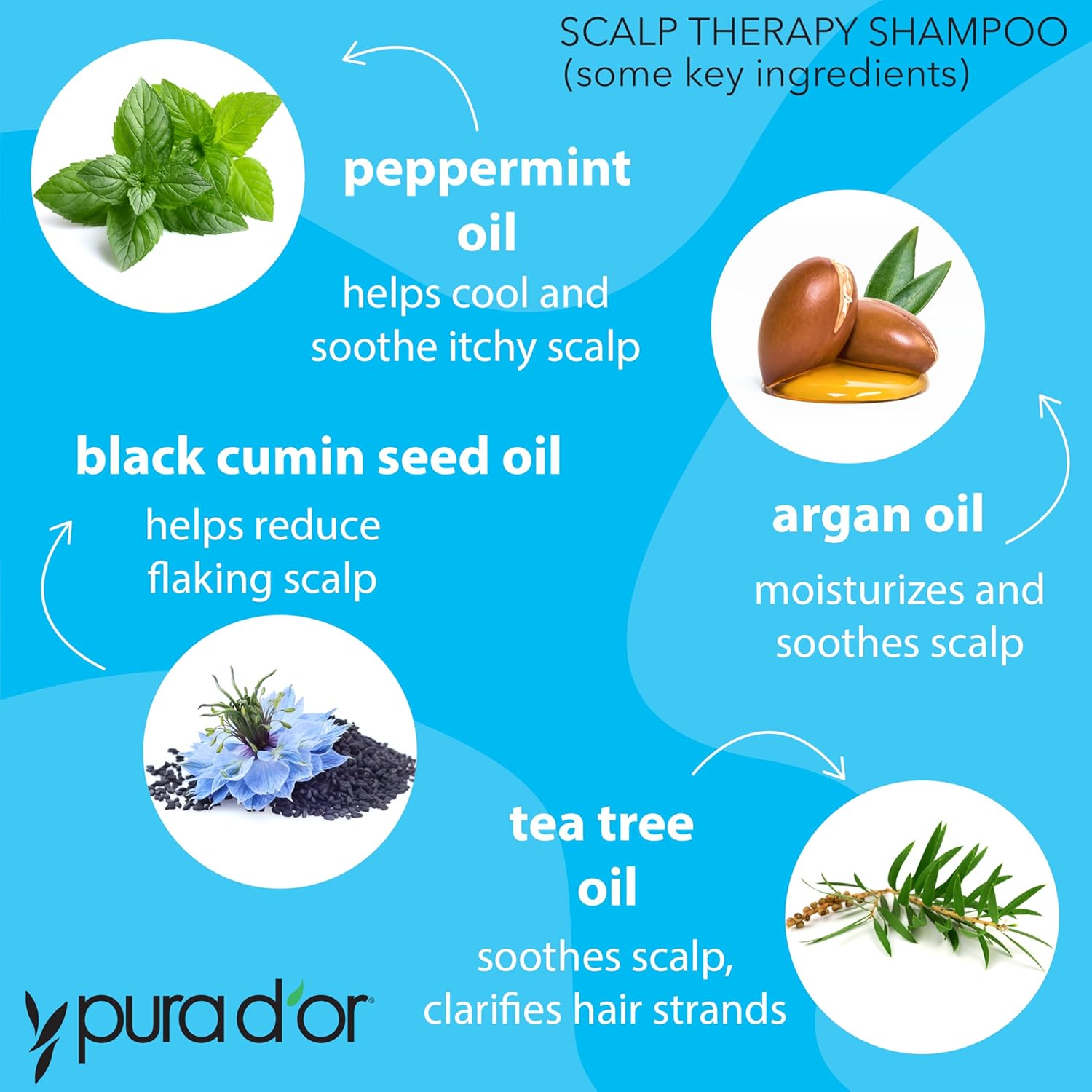PURA_D'OR_Scalp_Therapy_Shampoo_Hydrates_&_Nourishes_Scalp_-_Scalp_Shampoo_For_Itchy_Flaky_Scalp_w/Tea_Tree,_Peppermint,_Patchouli,_Cedarwood,_Clary_Sage,_Argan_Oil,_Tea_Tree_Peppermint_Scent_16_Oz
