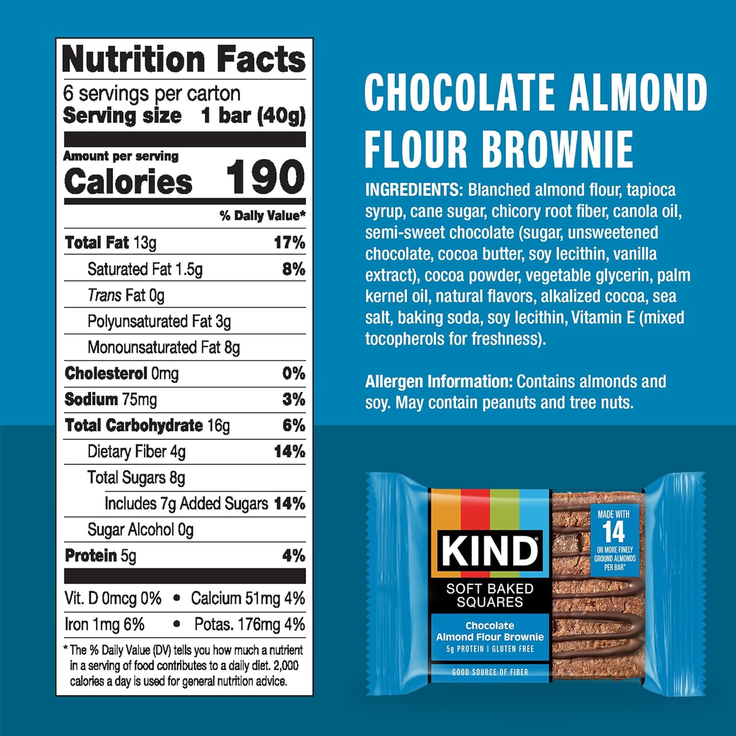 KIND_Soft_Baked_Squares,_Chocolate_Almond_Flour_Brownie,_Gluten_Free,_Healthy_Snack_Bars,_5g_Protein,_6_Count