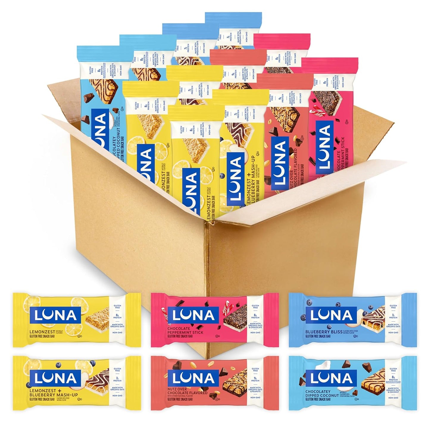 LUNA_Bar_-_Variety_Pack_-_6_Flavors_-_Gluten_Free_Snack_Bars_-_Non-GMO_-_Protein_Bars_-_Made_with_Organic_Oats_(12_Pack)