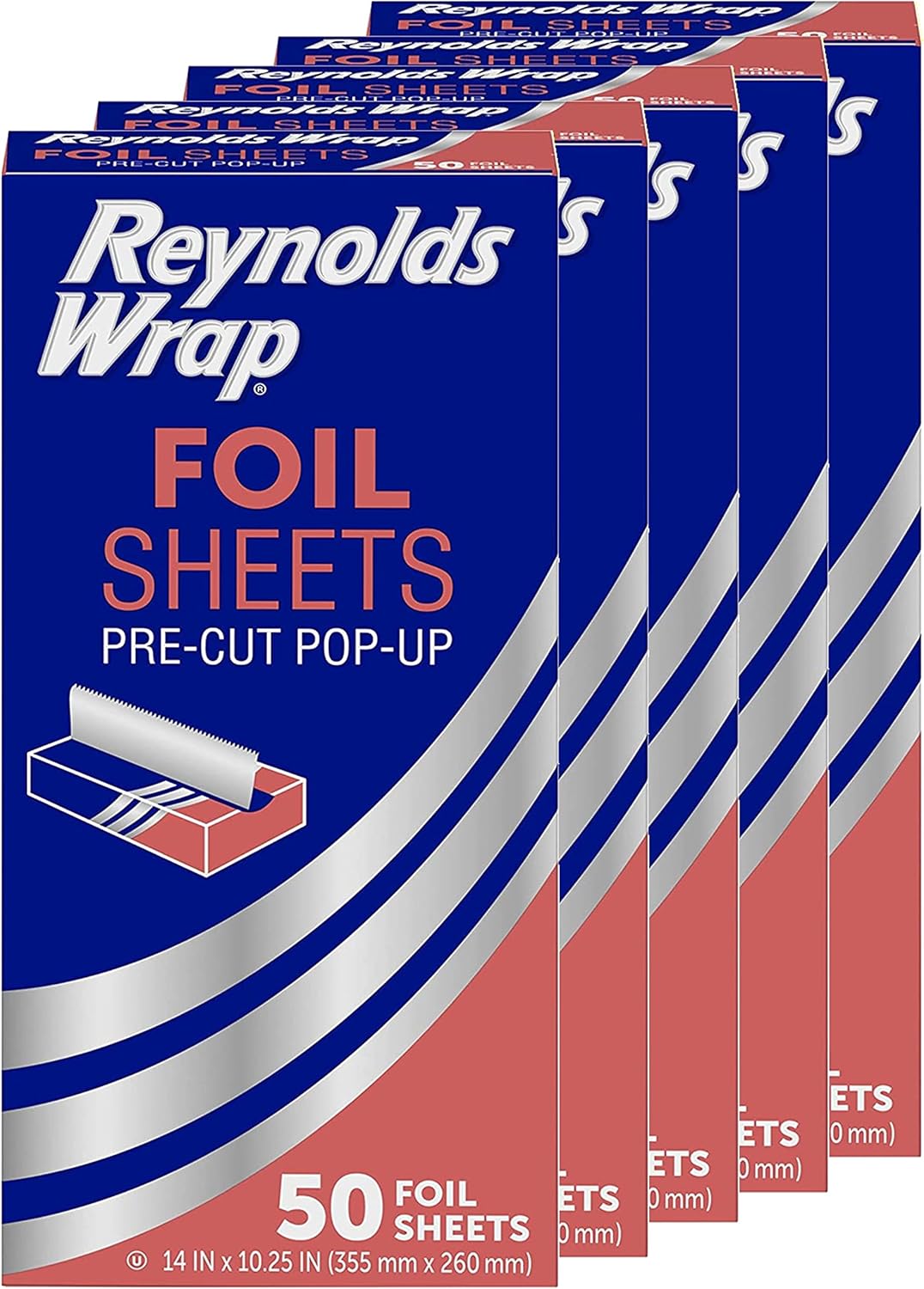 Reynolds_Wrap_Pre-Cut_Pop-Up_Aluminum_Foil_Sheets,_14_x_10.25_Inches,_50_Sheets_(Pack_of_5),_250_Total