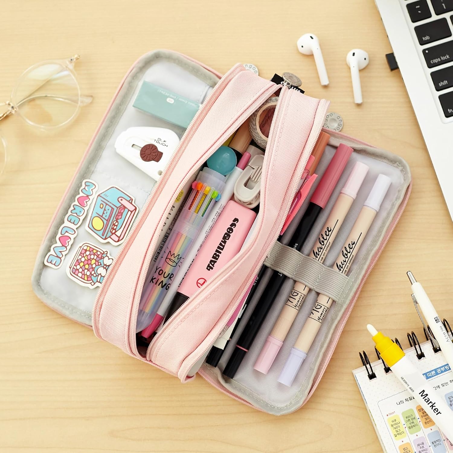 CICIMELON_Large_Capacity_Pencil_Case_3_Compartment_Pouch_Pen_Bag_for_School_Teen_Girl_Boy_Men_Women_(Pink)