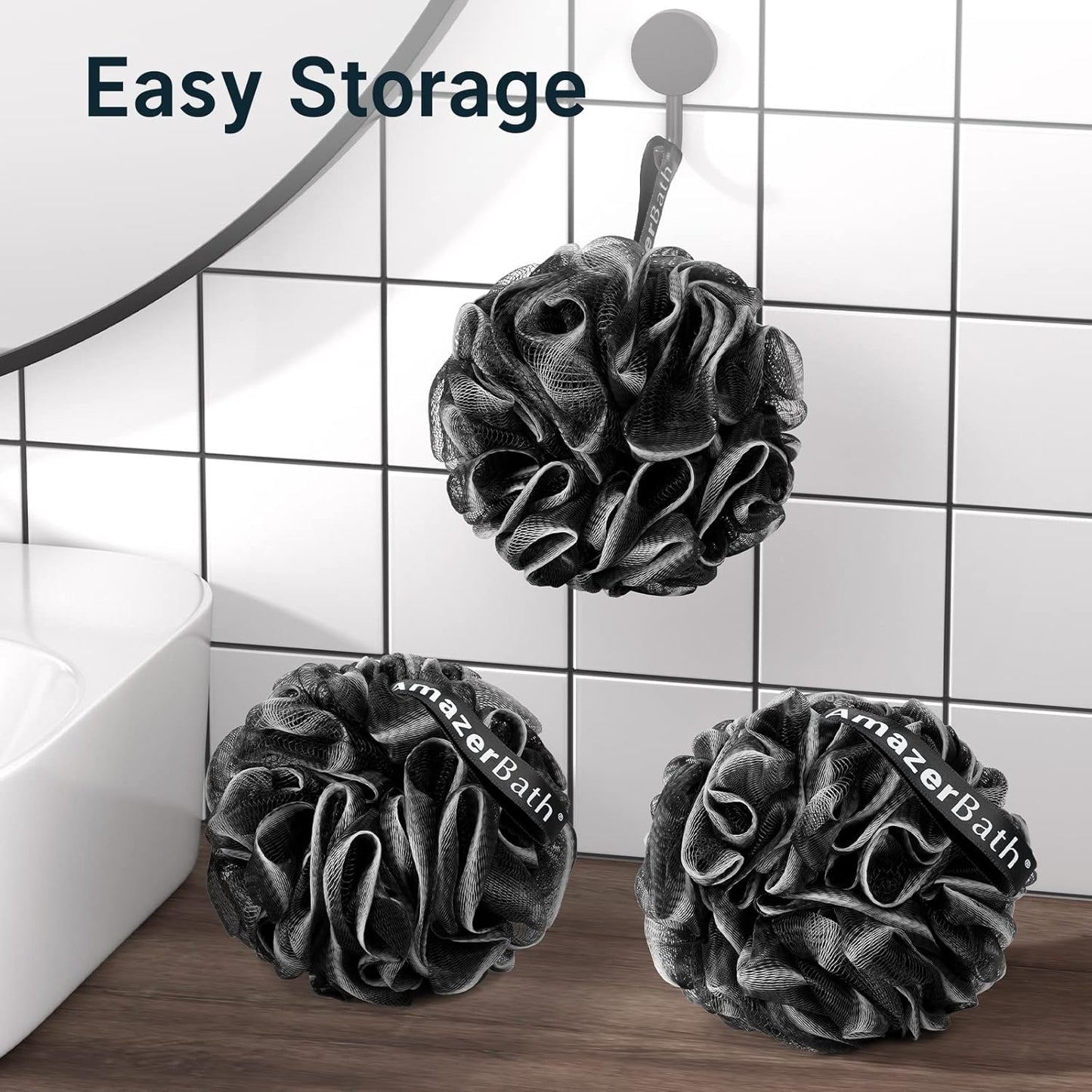 AmazerBath_Loofah_Sponge,_Shower_Loofah_for_Men_and_Women_-_Body_Scrubber_Loofa_Set_of_3_Classic_Black_&_White_Edge,_Bath_Sponge_60g/PCS