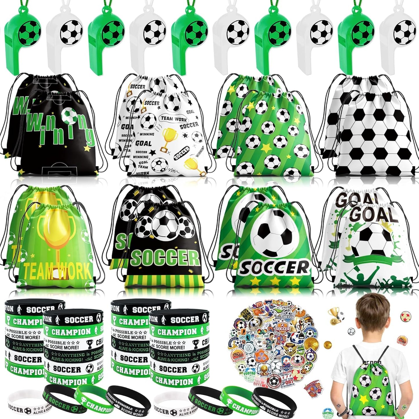 Miucat_98Pcs_Soccer_Party_Favors,_Soccer_Goodie_Bags_with_Silicone_Bracelet_Soccer_Whistles_Stickers_Drawstring_Bags_Gift_Snack_Bag_for_Soccer_Party_Decorations_Party_Supplies