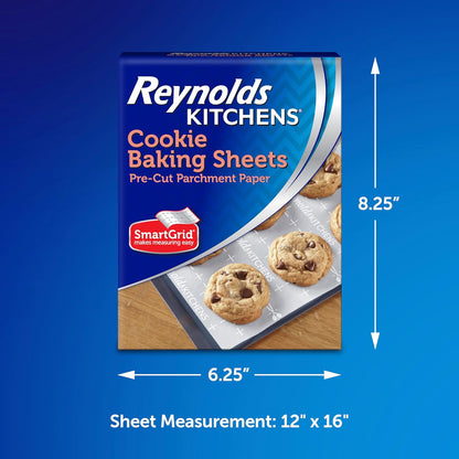 Reynolds_Kitchens_Cookie_Baking_Sheets,_Pre-Cut_Parchment_Paper,_25_Count_per_Pack_(Pack_of_4),_100_Sheets_Total