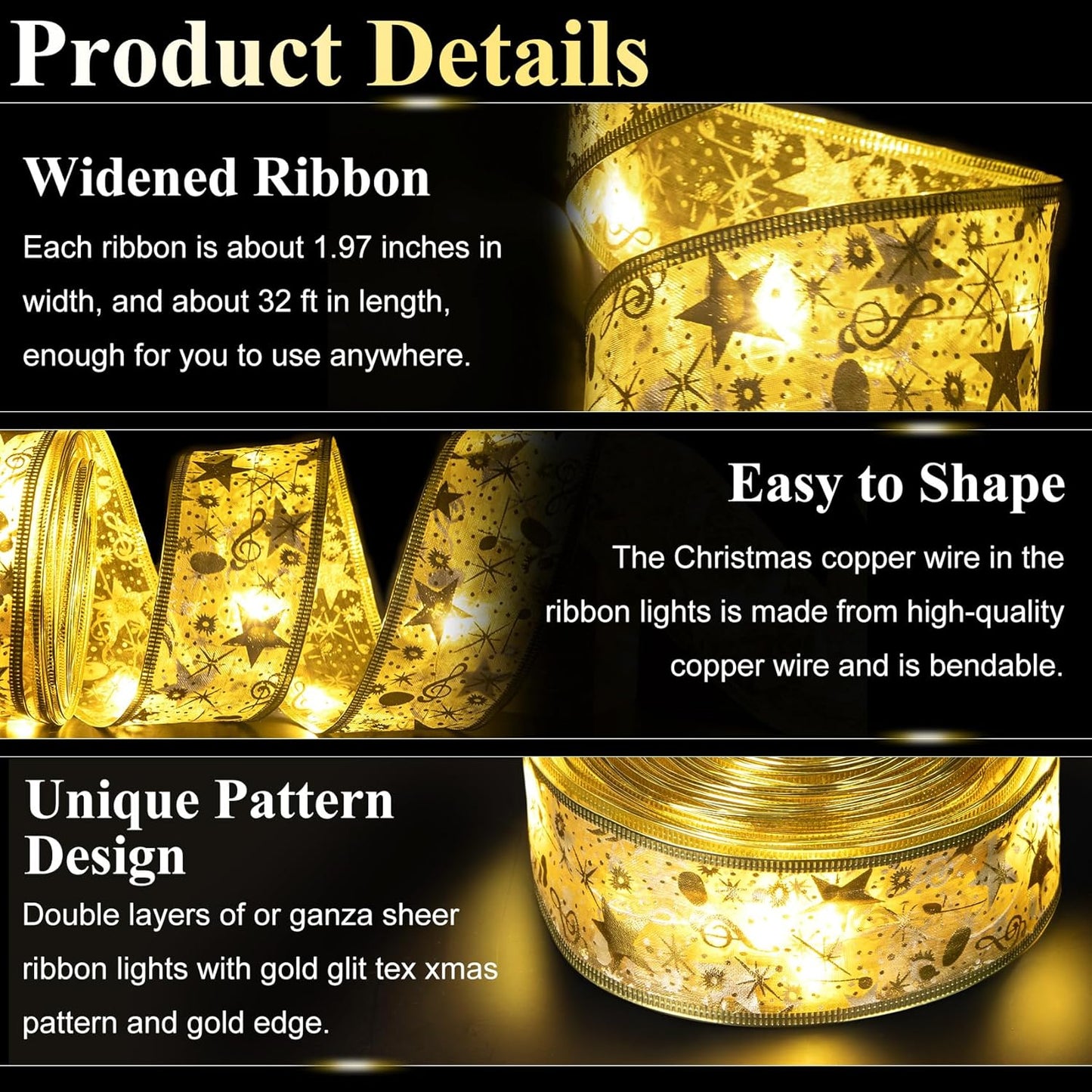 Ouddy_Life_32ft_Christmas_Ribbon_Fairy_Lights,_100_LED_Lights_Gold_Ribbon_for_Christmas_Tree_Wired_Double_Layer_Mesh,_Outdoor_Indoor_New_Year_Holiday_Christmas_Tree_Decorations_Wrapping_Xmas_Garland