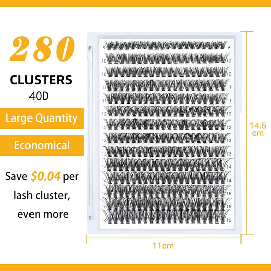 Lash Clusters 40D-0.07D-9-16MIX B&Q 280 Clusters False Eyelash 20D 30D 40D Individual Lashes Cluster DIY Eyelash Extensions at Home (40D-0.07D,9-16MIX) Makeup Realistic Cosmetic Eyelashes Extensions Lightweight