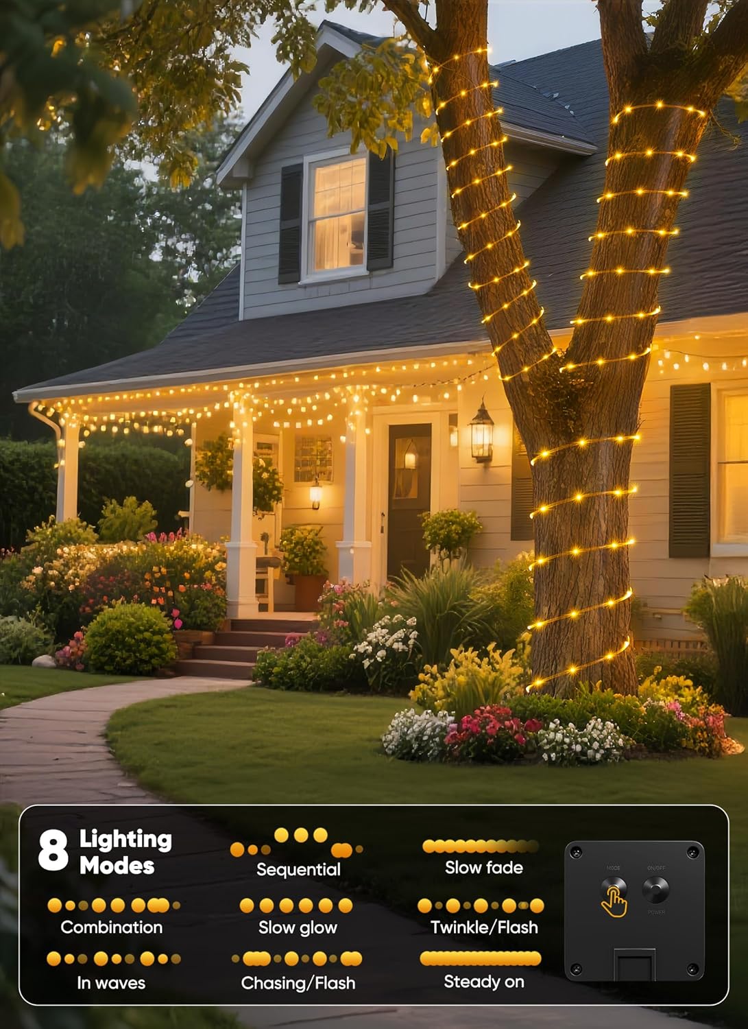 Brightown_Solar_Rope_Lights,_39FT_100LED_Outdoor_Solar_String_Lights,_IP65_Waterproof_Solar_Powered_Fairy_Lights_with_8_Lighting_Modes_for_Party_Garden_Yard_Home_Holiday_Tree_Decoration,_Warm_White
