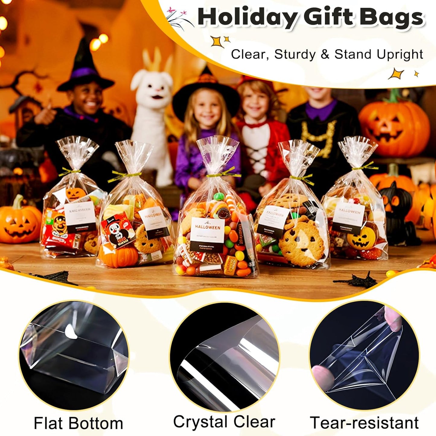 PigPotParty_Cellophane_Treat_Bags_6"x9",_50_Pack_Clear_Goodie_Bags,_2.4"_Bottom_Gusset_for_Stand-Up_Display,_Small_Plastic_Gift_Wrap_for_Cookies,_Candy,_Party_Favors,_Popcorn,_Includes_50_Gold_Ties