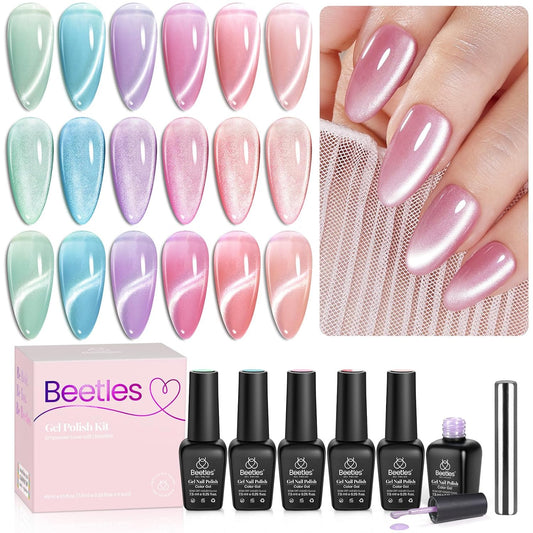 Beetles_Cat_Eye_Gel_Nail_Polish_Set,_6_Colors_Fairy_Garden_Pastel_Spring_Shimmer_Glitter_Gel_Polish_Kit_Pink_Red_Blue_Orange_Green_Purple_Velvet_Gel_Soak_Off_UV_Magnet_Nail_Art_DIY_Gift_for_Women