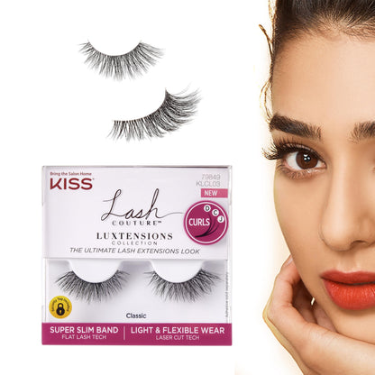 KISS Lash Couture LuXtensions Collection False Eyelashes, Flat Lash Technology, Super Slim Lash Band, Real Lash Extension Fibers, Reusable, Contact Lens Friendly Strip Lashes, Style &amp;#39;Classic&amp;#39;, 1 Pair